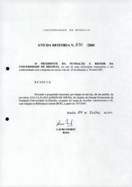 Ato da Reitoria nº 0830/2001