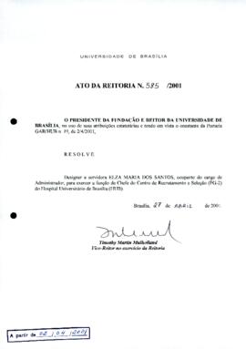 Ato da Reitoria nº 0585/2001