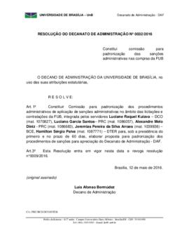 Resolução do Decanato de Administração Nº 0032/2016
