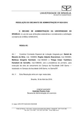 Resolução do Decanato de Administração Nº 0024/2016