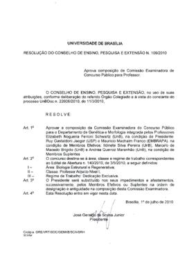 Resolução do Conselho de Ensino, Pesquisa e Extensão nº 0109/2010