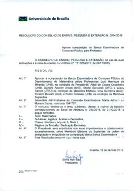 Resolução do Conselho de Ensino, Pesquisa e Extensão nº 0074/2016