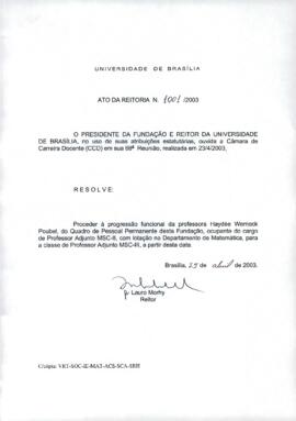 Ato da Reitoria nº 1001/2003