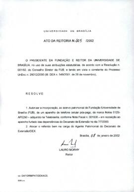 Ato da Reitoria nº 0005/2002