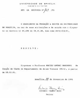 Ato da Reitoria nº 0141/1991