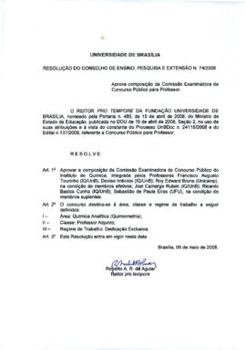 Resolução do Conselho de Ensino, Pesquisa e Extensão nº 0074/2008