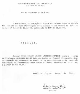 Ato da Reitoria nº 0181/1991