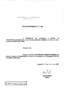 Ato da Reitoria nº 0910/1998