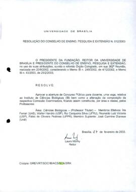 Resolução do Conselho de Ensino, Pesquisa e Extensão nº 0012/2003