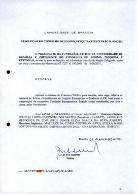 Resolução do Conselho de Ensino, Pesquisa e Extensão nº 0074/2001