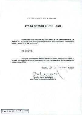 Ato da Reitoria nº 0275/2002