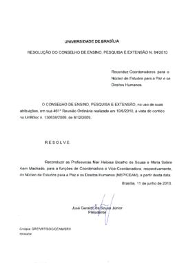 Resolução do Conselho de Ensino, Pesquisa e Extensão nº 0084/2010