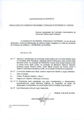 Resolução do Conselho de Ensino, Pesquisa e Extensão nº 0193/2009