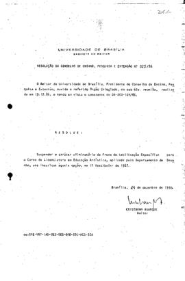 Resolução do Conselho de Ensino, Pesquisa e Extensão nº 0025/1986