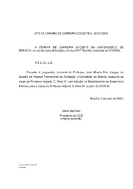 Ato da Câmara de Carreira Docente N° 0151/2016