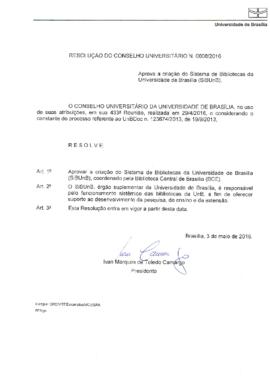 Resolução do Conselho Universitário nº 0008/2016