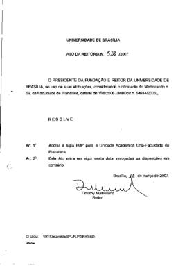 Ato da Reitoria nº 0538/2007