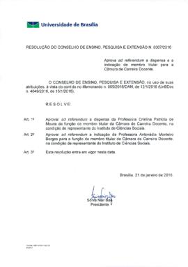 Resolução do Conselho de Ensino, Pesquisa e Extensão nº 0007/2016