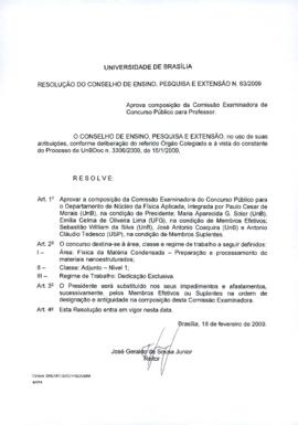 Resolução do Conselho de Ensino, Pesquisa e Extensão nº 0063/2009