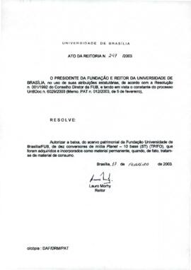 Ato da Reitoria nº 0247/2003