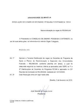 Resolução do Conselho de Ensino, Pesquisa e Extensão nº 0007/2010