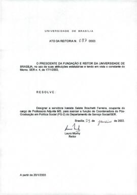 Ato da Reitoria nº 0087/2003