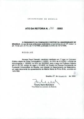 Ato da Reitoria nº 0250/2002