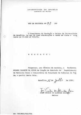 Ato da Reitoria nº 0092/1980