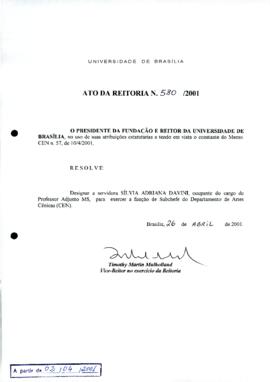 Ato da Reitoria nº 0580/2001