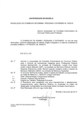 Resolução do Conselho de Ensino, Pesquisa e Extensão nº 0074/2010