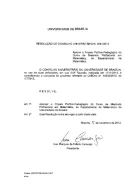 Resolução do Conselho Universitário nº 0041/2013