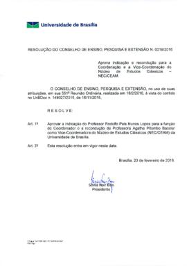 Resolução do Conselho de Ensino, Pesquisa e Extensão Nº 0019/2016