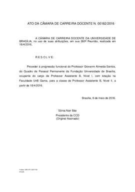 Ato da Câmara de Carreira Docente N° 0182/2016