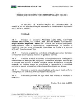 Resolução do Decanato de Administração Nº 0033/2016