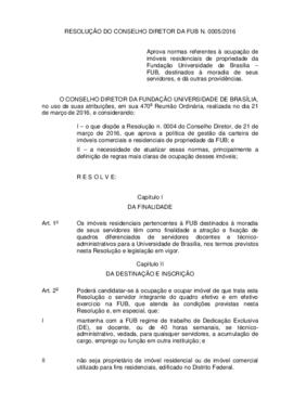 Resolução do Conselho Diretor da FUB 0005/2016