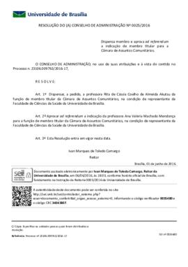 Resolução do Conselho de Administração nº 0025/2016