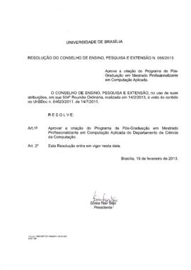Resolução do Conselho de Ensino, Pesquisa e Extensão nº 0058/2013