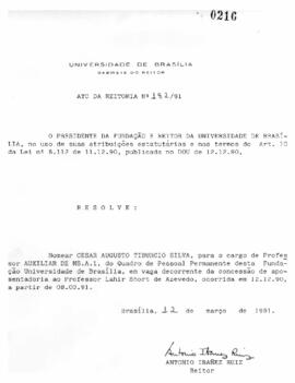 Ato da Reitoria nº 0182/1991