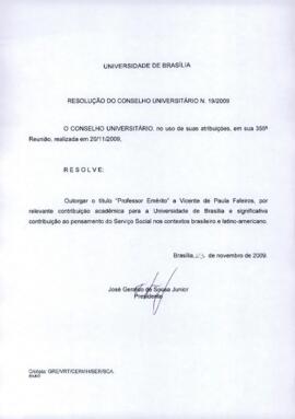 Resolução do Conselho Universitário nº 0019/2009