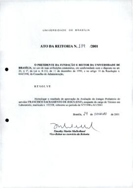 Ato da Reitoria nº 0189/2001