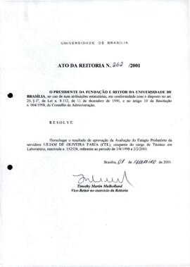 Ato da Reitoria nº 0262/2001