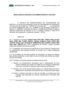Resolução do Decanato de Administração Nº 0019/2016