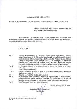 Resolução do Conselho de Ensino, Pesquisa e Extensão nº 0402/2009