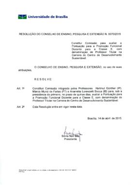 Resolução do Conselho de Ensino, Pesquisa e Extensão nº 0070/2015