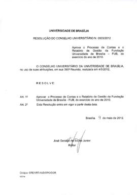 Resolução do Conselho Universitário nº 0003/2012