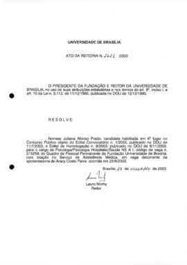 Ato da Reitoria nº 2621/2003