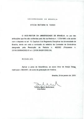 Ato da Reitoria nº 0070/2003