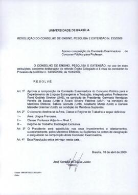Resolução do Conselho de Ensino, Pesquisa e Extensão nº 0233/2009
