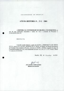 Ato da Reitoria nº 0748/2001