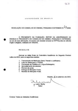 Resolução do Conselho de Ensino, Pesquisa e Extensão nº 0049/2003